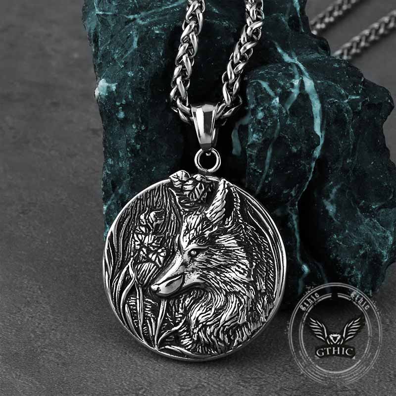 Vintage Odin Wolf Stainless Steel Viking Pendant