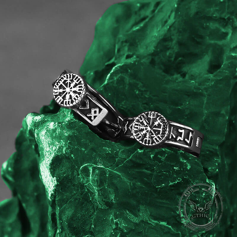 Vintage Compass Rune Stainless Steel Hoop Earrings