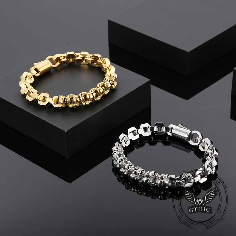 Punk Multi-Skull Spliced Stainless Steel Bracelet
