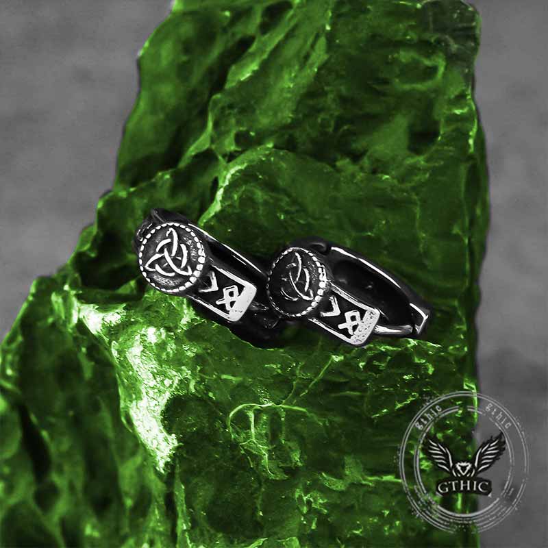 Viking Rune Celtic Knot Stainless Steel Hoop Earrings