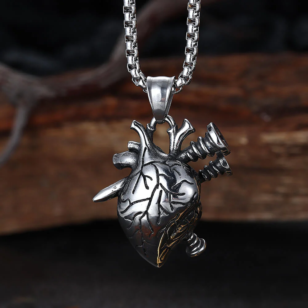 Punk Screw Heart Stainless Steel Gothic Pendant