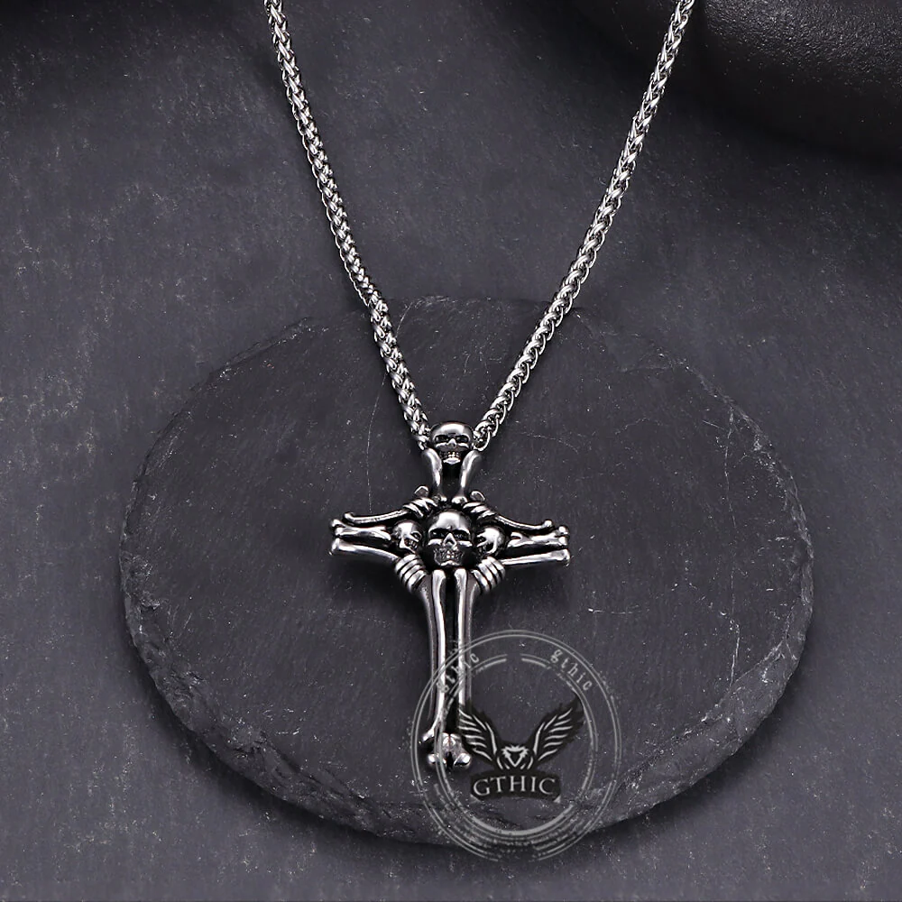 Gothic Bone Skull Stainless Steel Cross Pendant