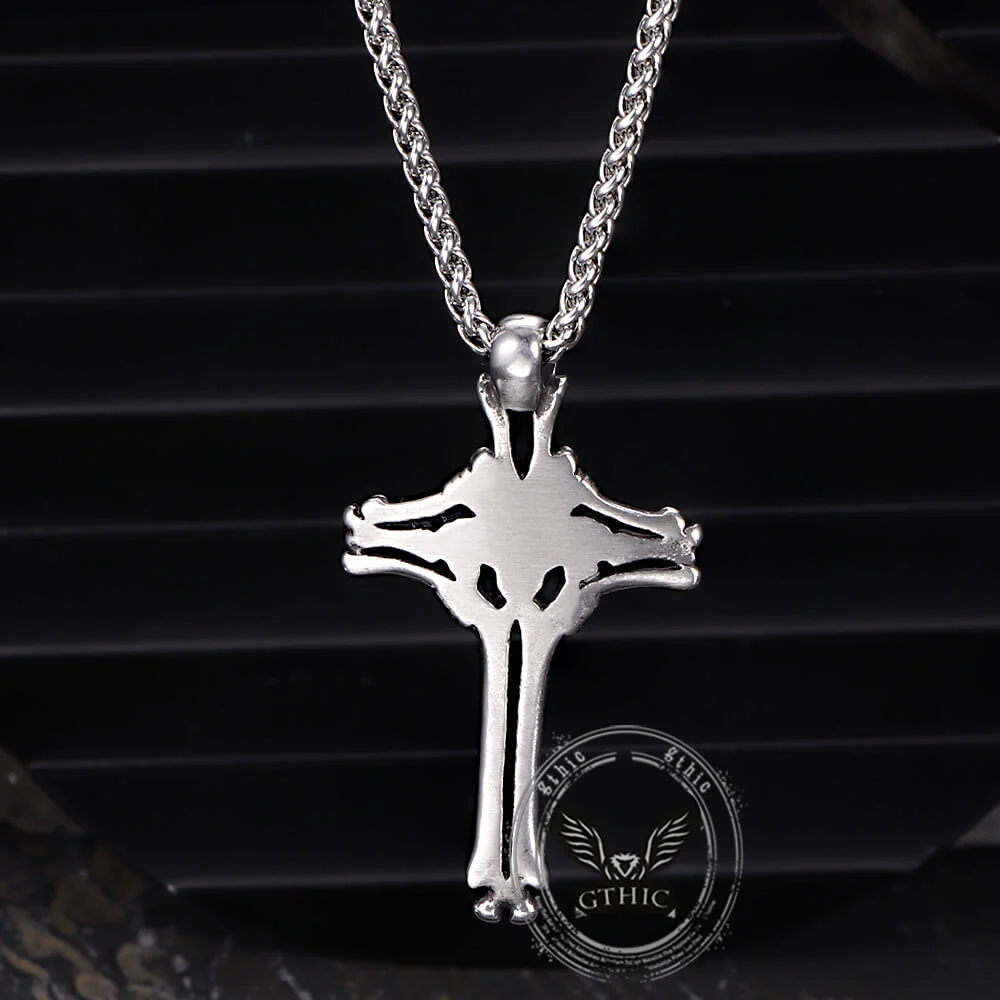Gothic Bone Skull Stainless Steel Cross Pendant