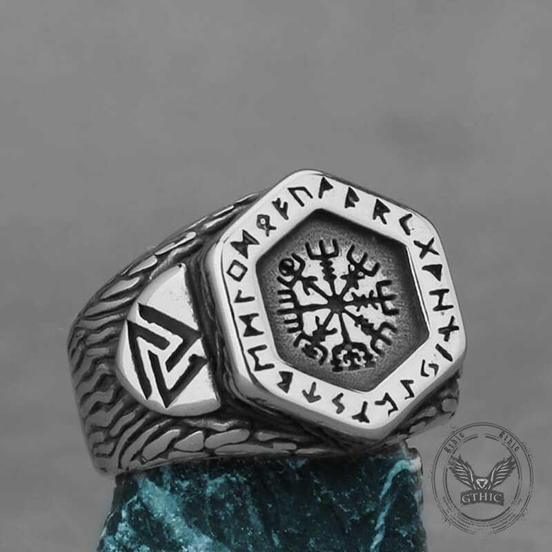 Vintage Tree of Life Vegvisir Rune Stainless Steel Viking Ring