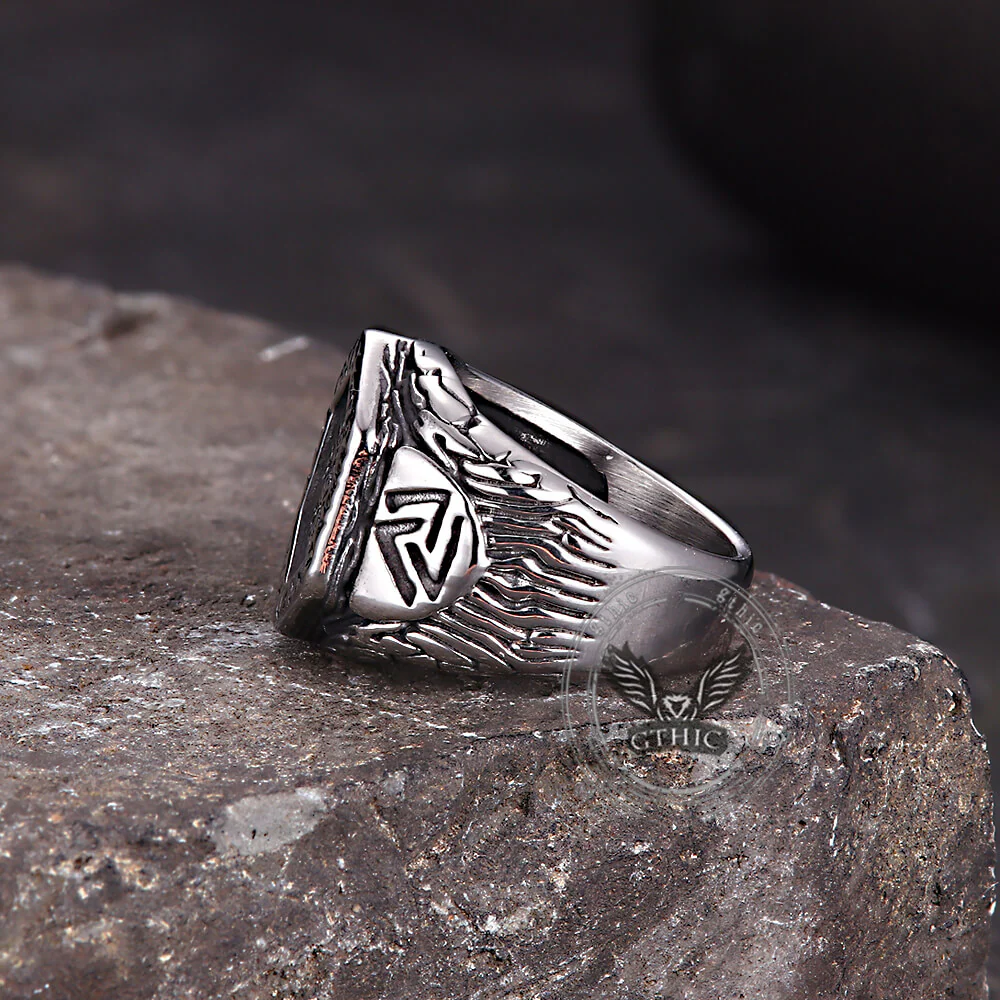 Vintage Tree of Life Vegvisir Rune Stainless Steel Viking Ring