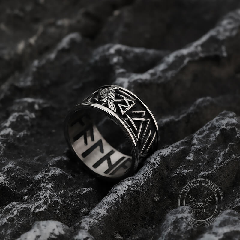 Viking Raven Valknut Rune Stainless Steel Ring