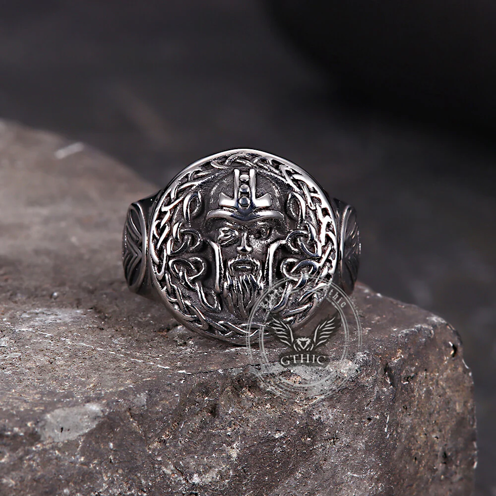 Viking Celtic Knot Odin Head Stainless Steel Ring