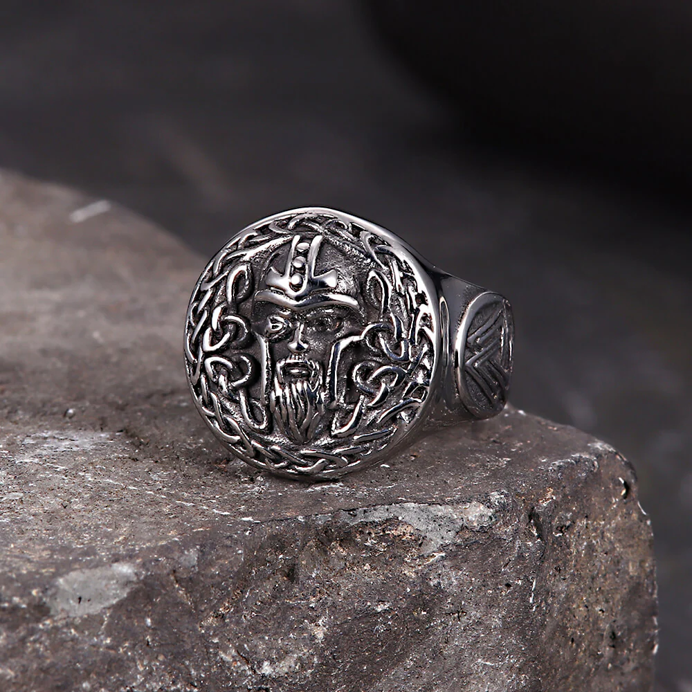 Viking Celtic Knot Odin Head Stainless Steel Ring