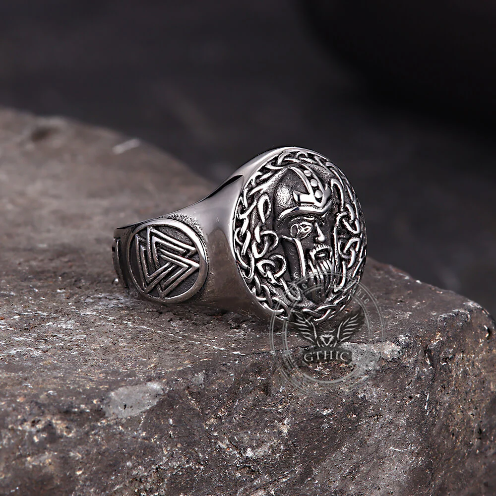 Viking Celtic Knot Odin Head Stainless Steel Ring