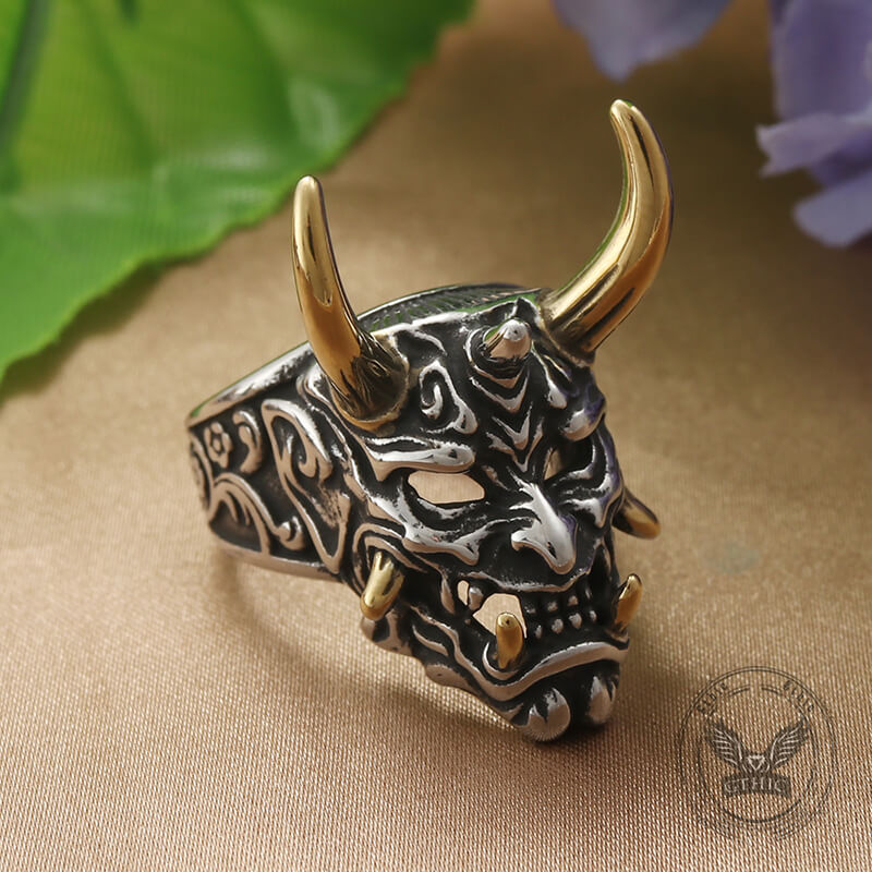 Gothic Oni Mask Stainless Steel Skull Ring