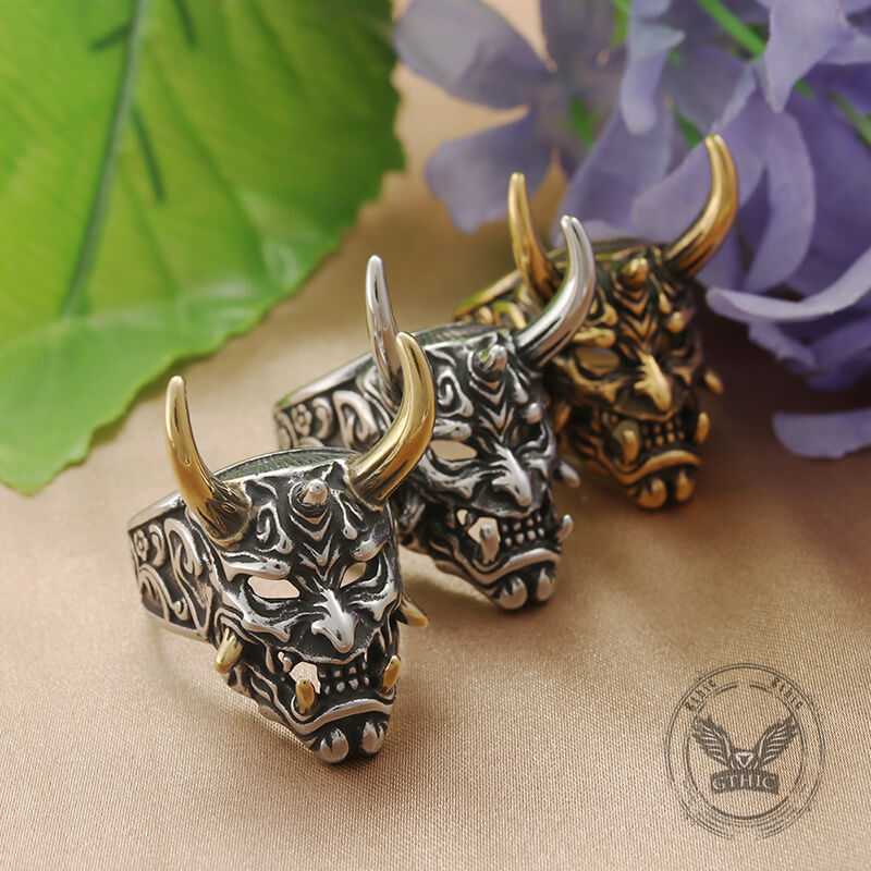Gothic Oni Mask Stainless Steel Skull Ring