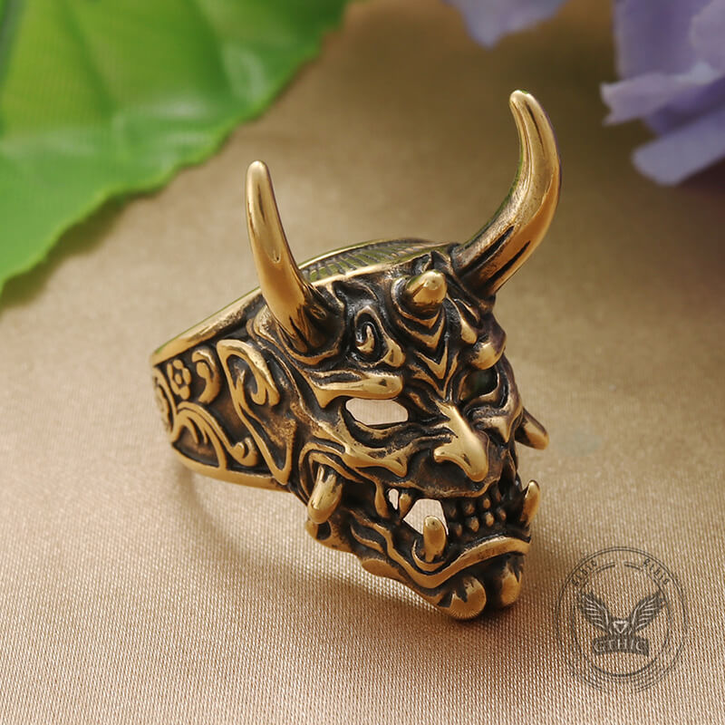 Gothic Oni Mask Stainless Steel Skull Ring
