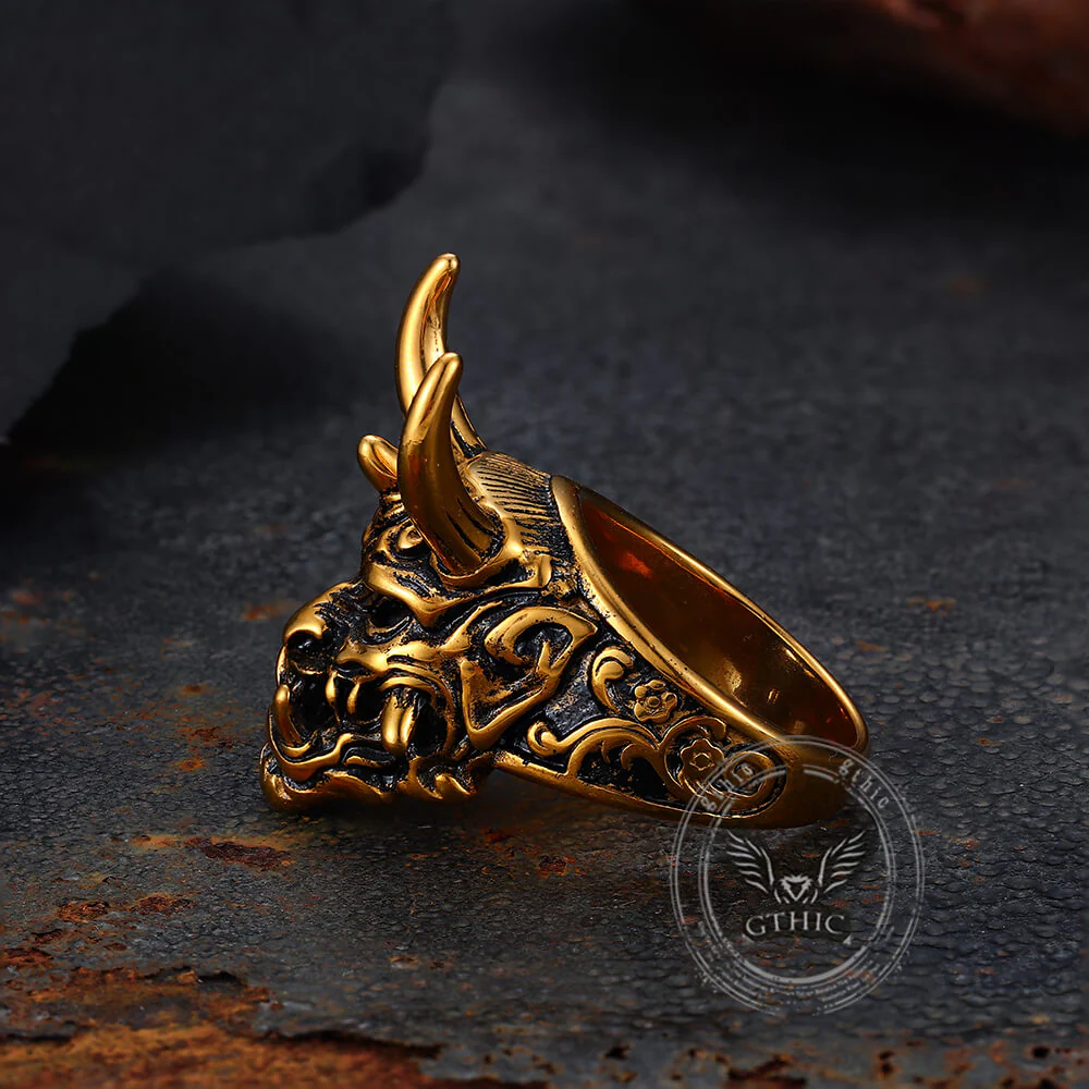 Gothic Oni Mask Stainless Steel Skull Ring