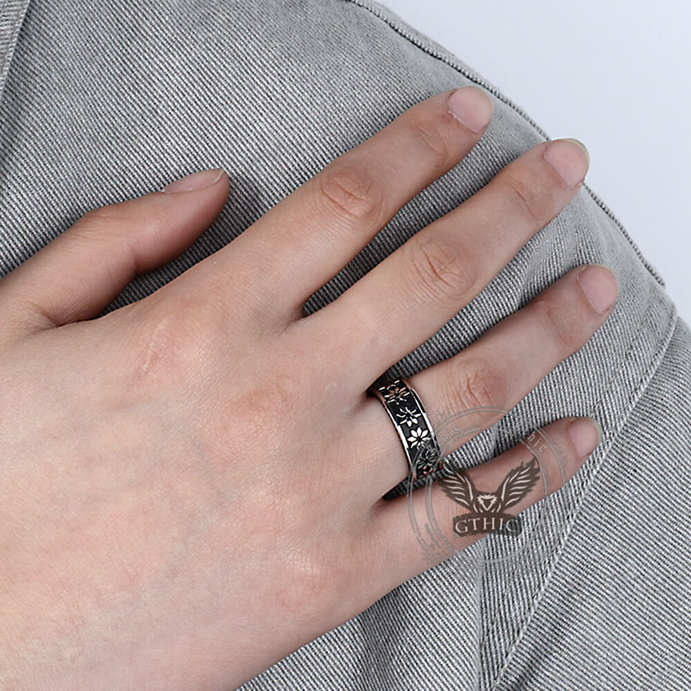 Simple Punk Rhombus Flower Stainless Steel Ring