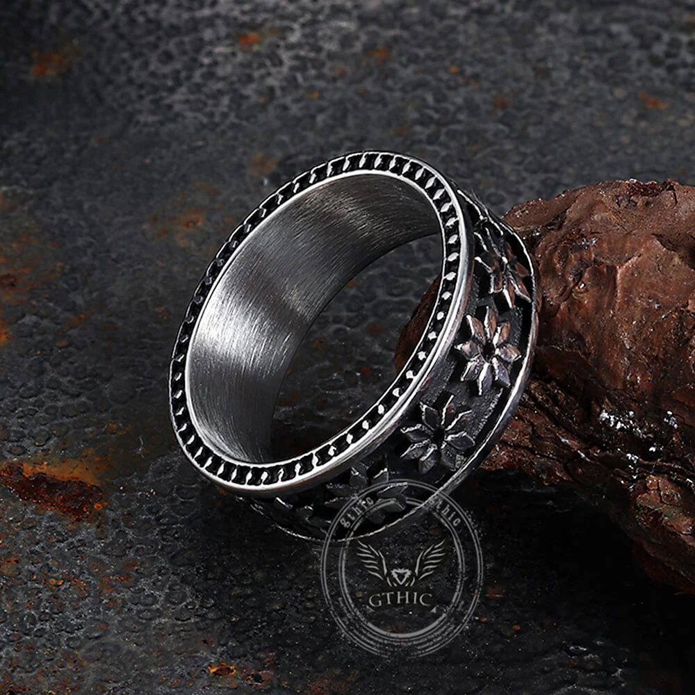 Simple Punk Rhombus Flower Stainless Steel Ring