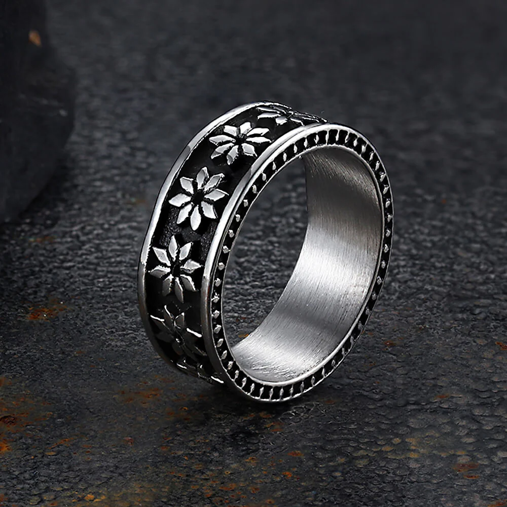 Simple Punk Rhombus Flower Stainless Steel Ring