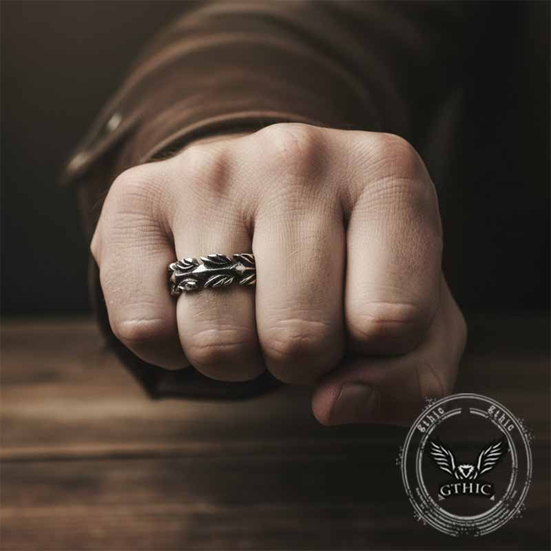 Vintage Animal Feather Stainless Steel Ring