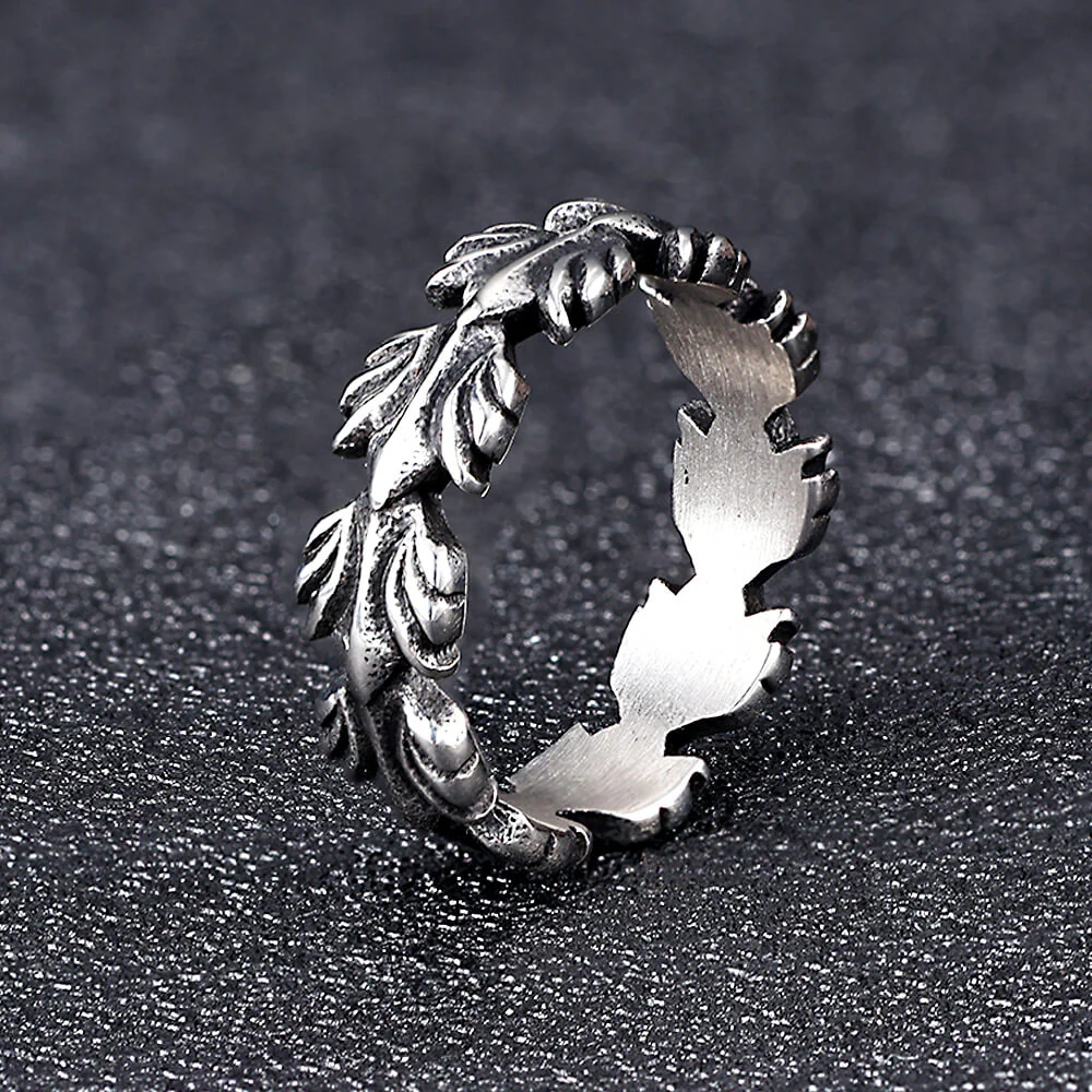 Vintage Animal Feather Stainless Steel Ring