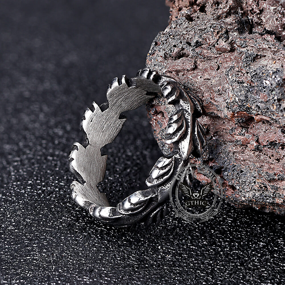 Vintage Animal Feather Stainless Steel Ring