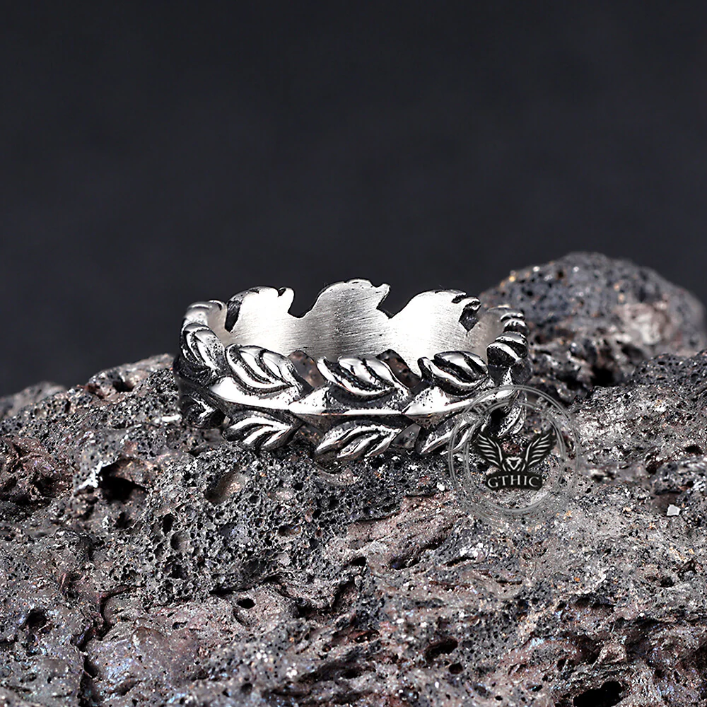 Vintage Animal Feather Stainless Steel Ring
