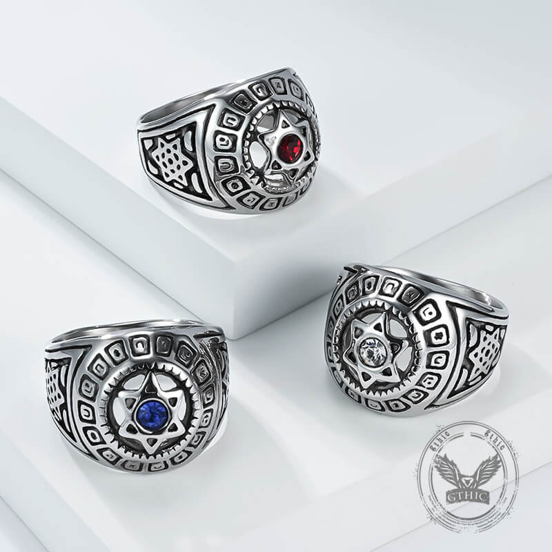 Fashion Gem Hexagonal Stainless Steel David's Star Ring