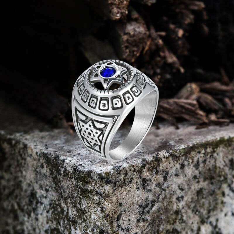 Fashion Gem Hexagonal Stainless Steel David's Star Ring