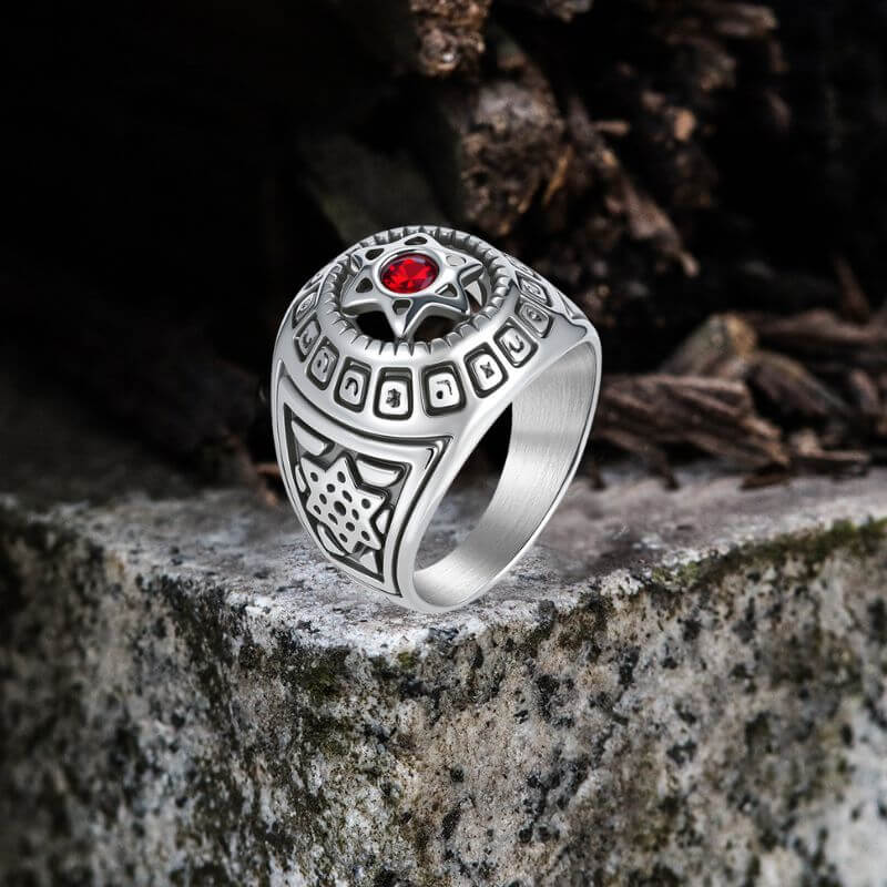 Fashion Gem Hexagonal Stainless Steel David's Star Ring