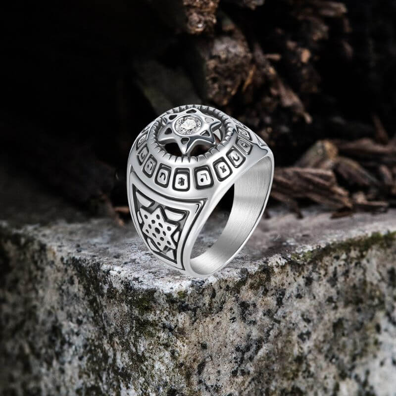 Fashion Gem Hexagonal Stainless Steel David's Star Ring