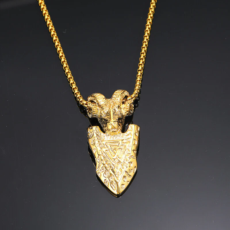 Vintage Ram Shield Stainless Steel Viking Pendant