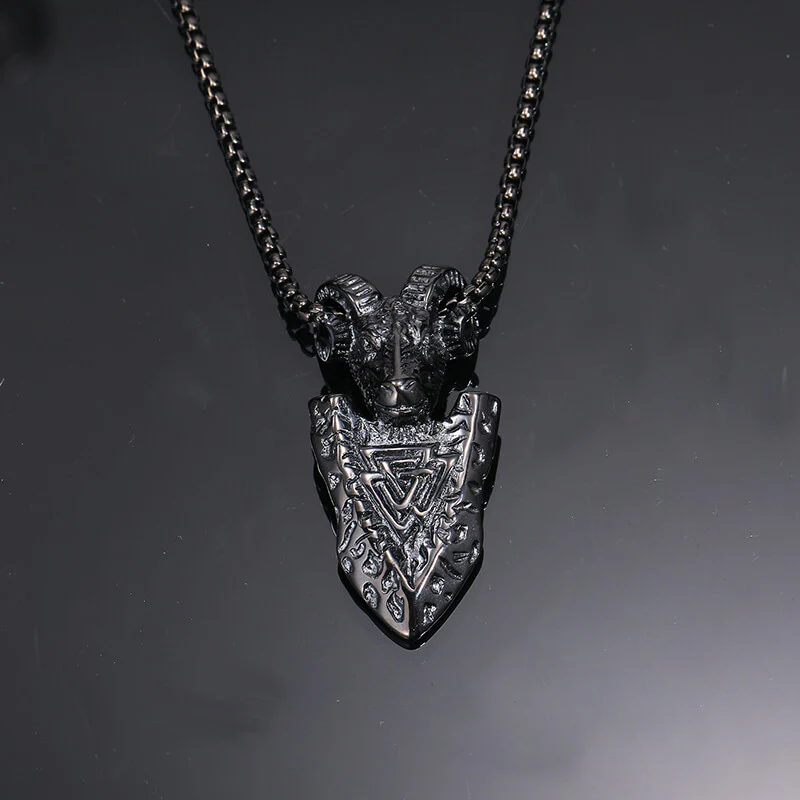 Vintage Ram Shield Stainless Steel Viking Pendant