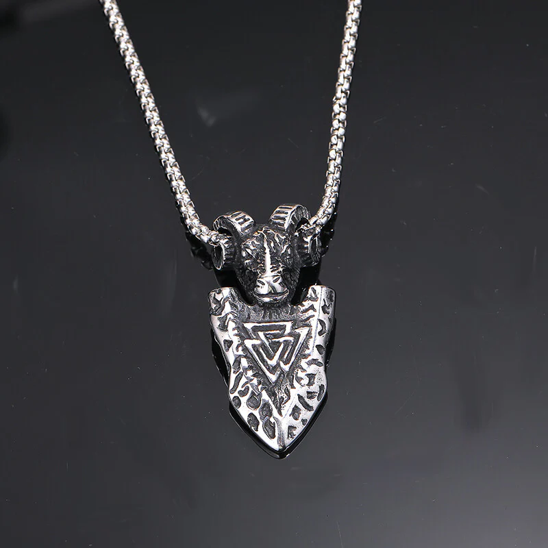 Vintage Ram Shield Stainless Steel Viking Pendant
