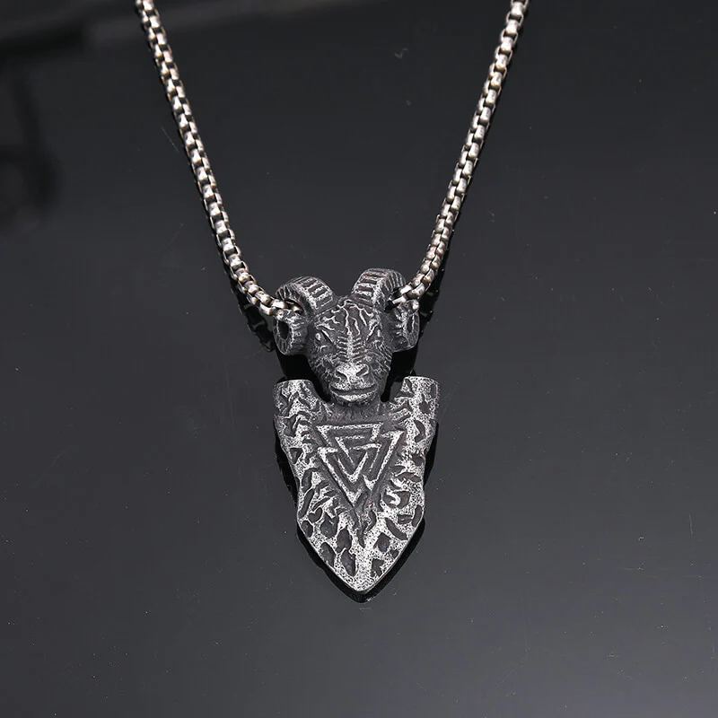 Vintage Ram Shield Stainless Steel Viking Pendant