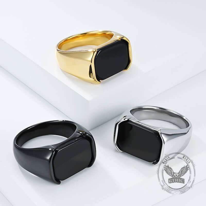 Simple Smooth Black Gemstone Stainless Steel Ring