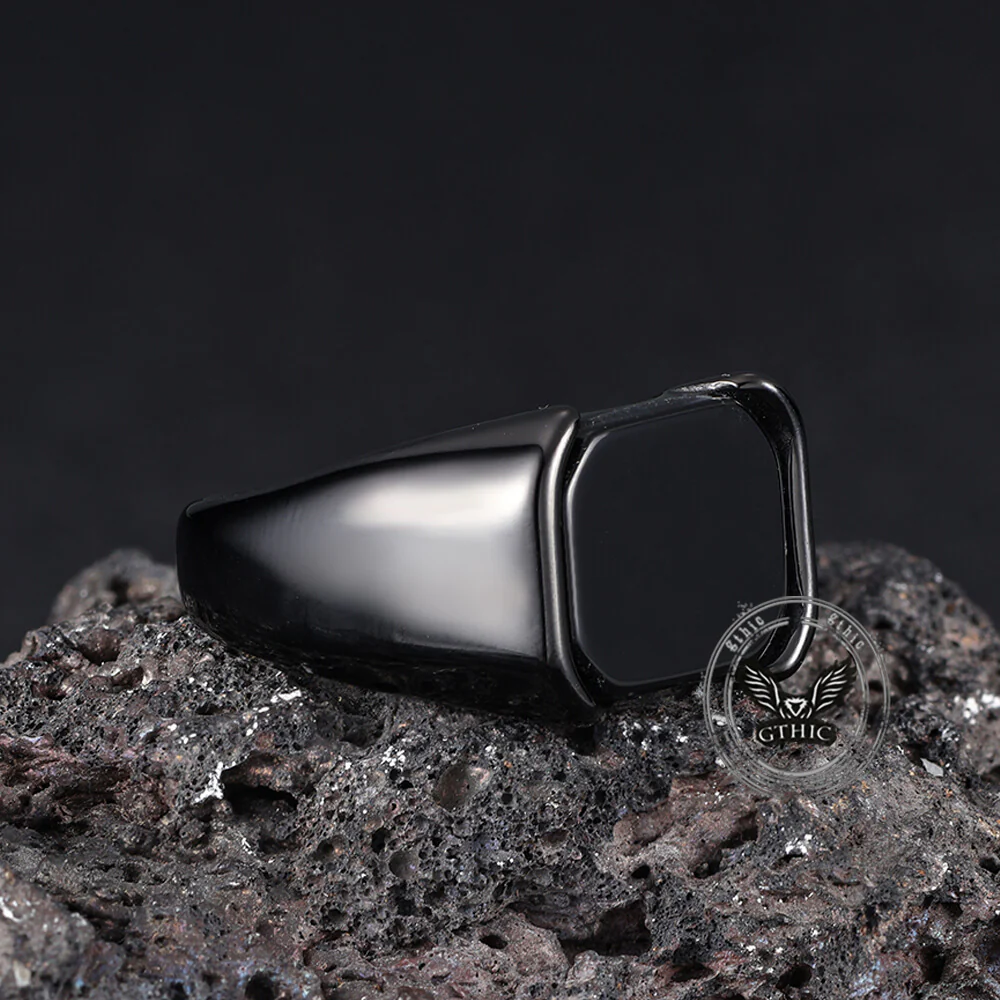 Simple Smooth Black Gemstone Stainless Steel Ring