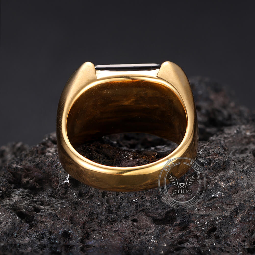 Simple Smooth Black Gemstone Stainless Steel Ring