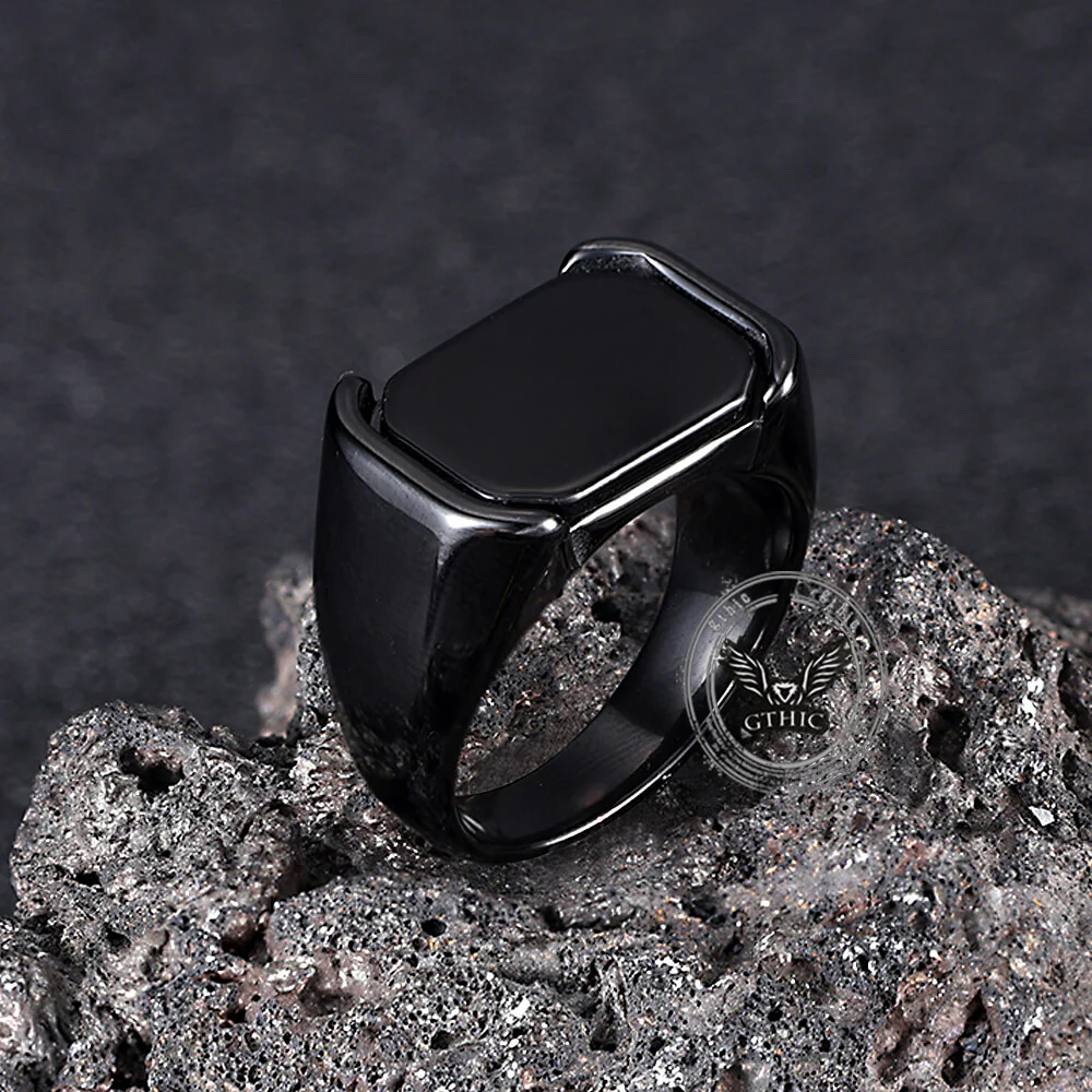 Simple Smooth Black Gemstone Stainless Steel Ring