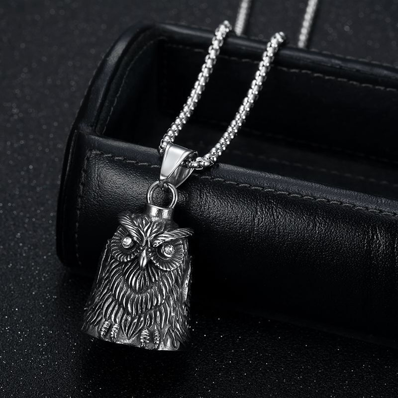 Punk Gem Owl Lucky Bell Stainless Steel Pendant