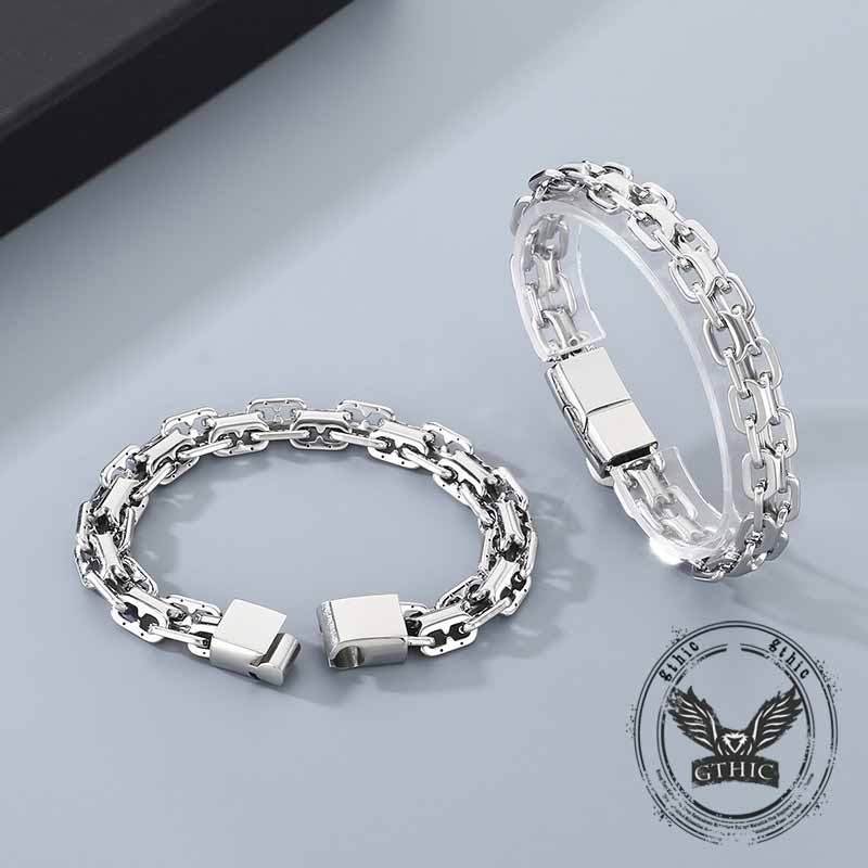 Hip Hop Double Row Hollow Stainless Steel Bracelet