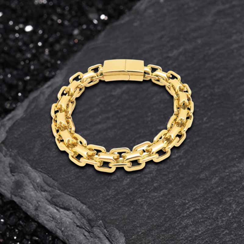 Hip Hop Double Row Hollow Stainless Steel Bracelet