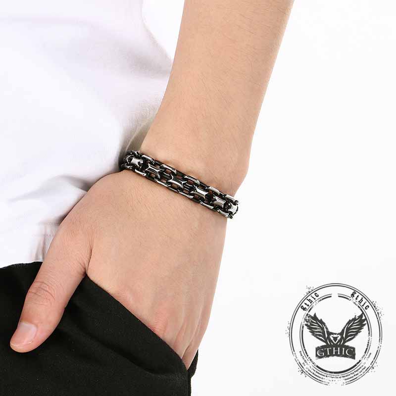 Hip Hop Double Row Hollow Stainless Steel Bracelet