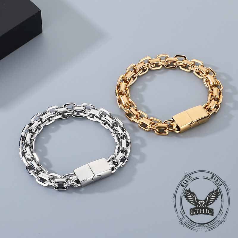 Hip Hop Double Row Hollow Stainless Steel Bracelet