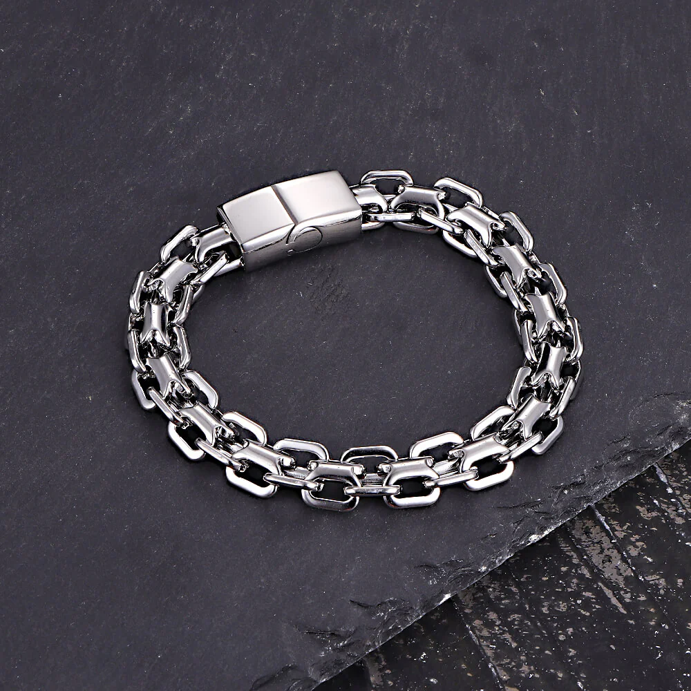 Hip Hop Double Row Hollow Stainless Steel Bracelet