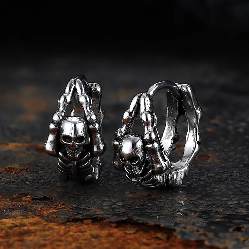 Punk Street Scorpion Stainless Steel Skull Hoop Earrings