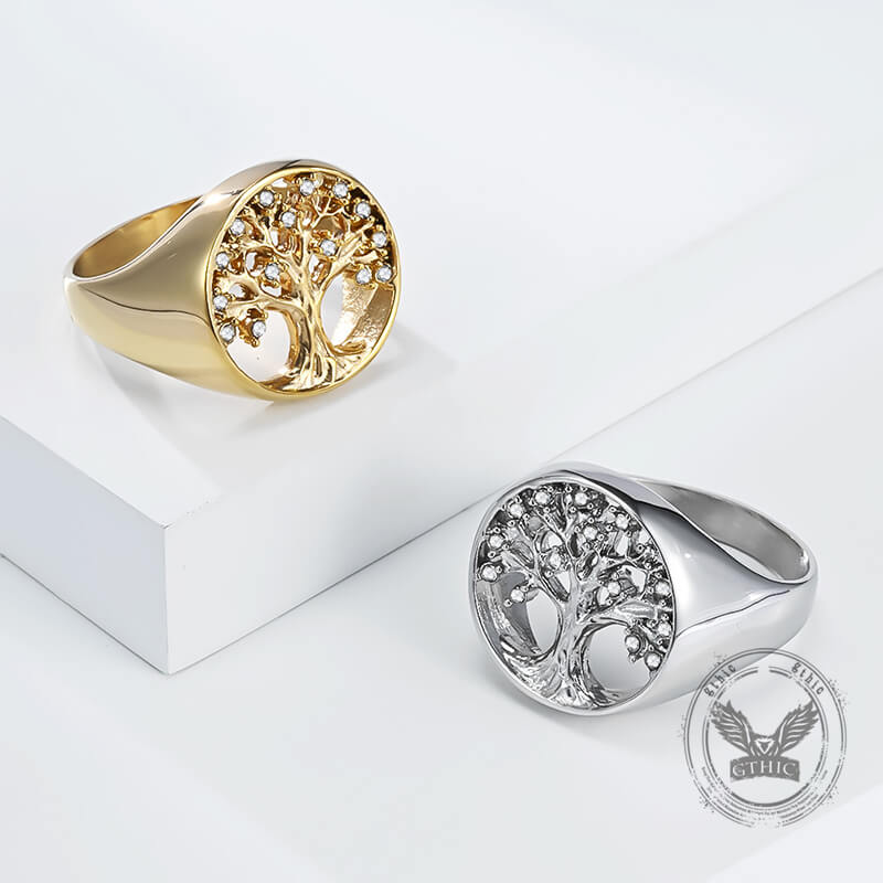 Fashion Gem Hollowed Tree Of Life Stainless Steel Viking Ring