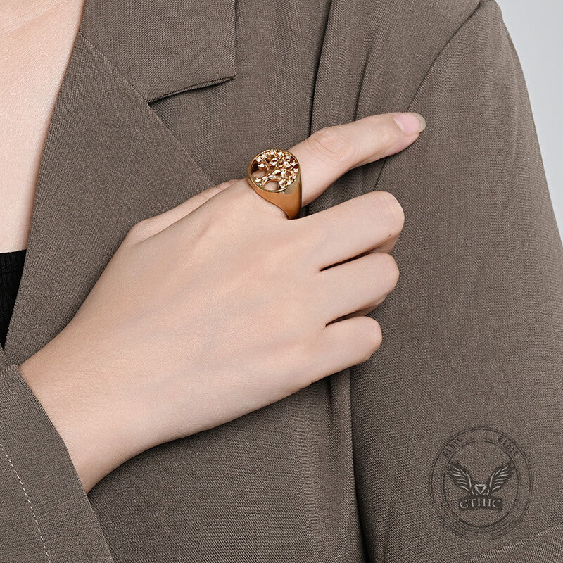 Fashion Gem Hollowed Tree Of Life Stainless Steel Viking Ring