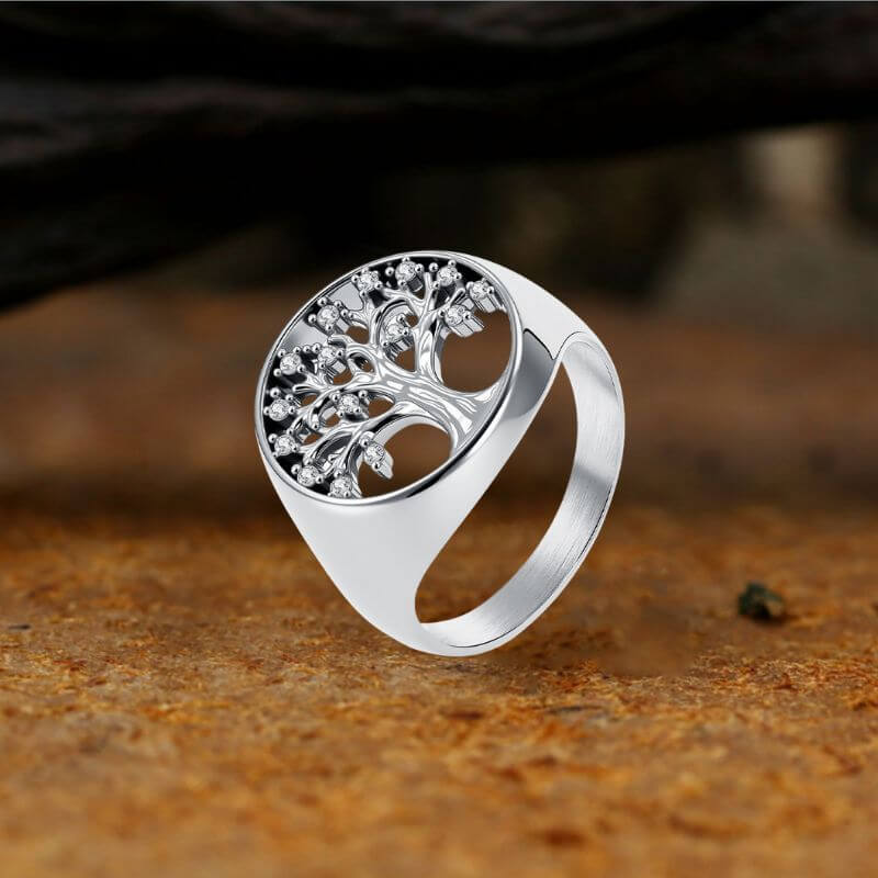 Fashion Gem Hollowed Tree Of Life Stainless Steel Viking Ring