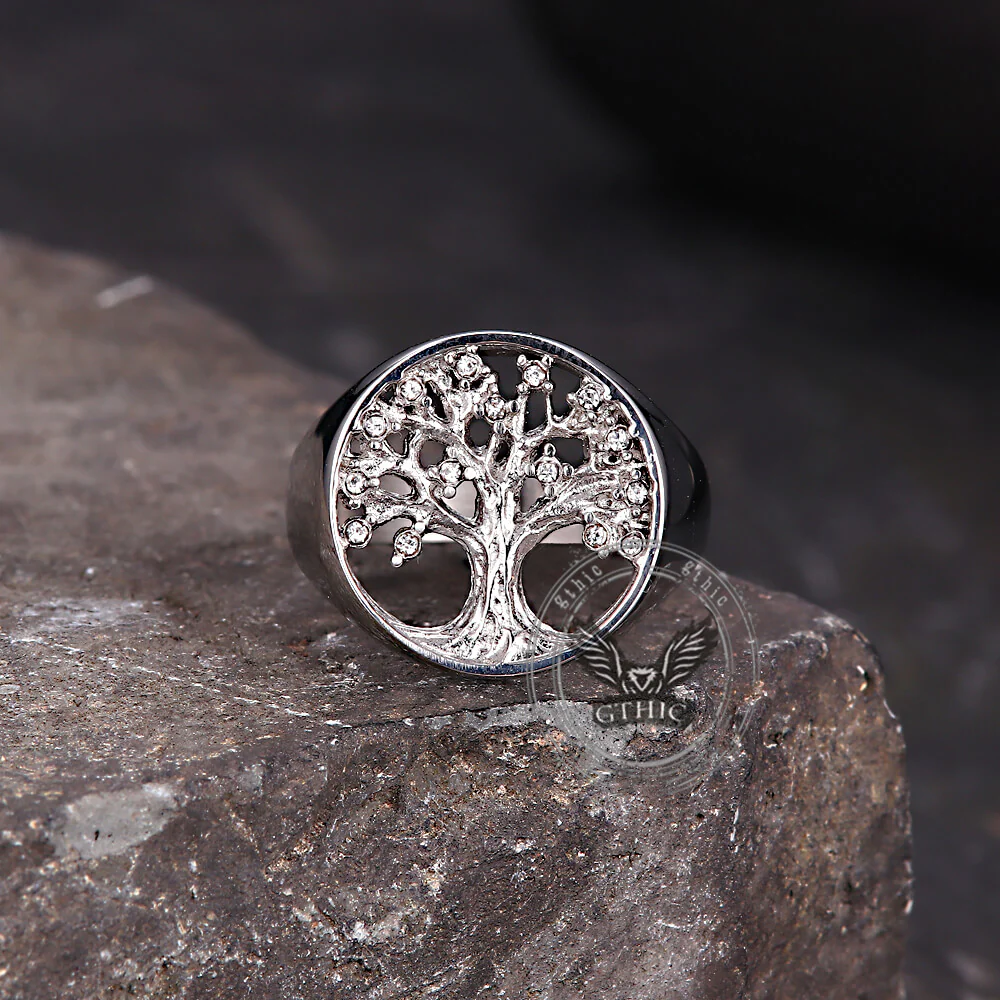 Fashion Gem Hollowed Tree Of Life Stainless Steel Viking Ring