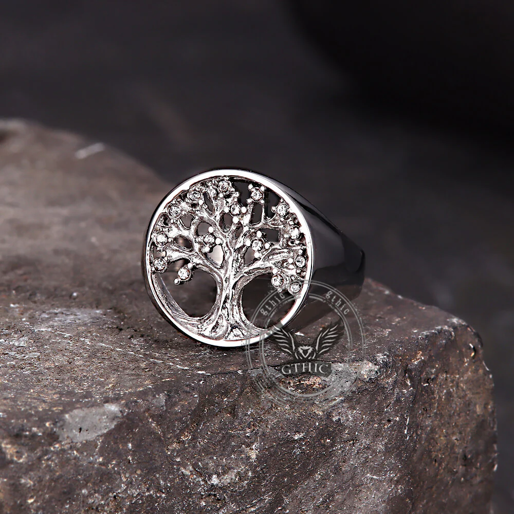 Fashion Gem Hollowed Tree Of Life Stainless Steel Viking Ring