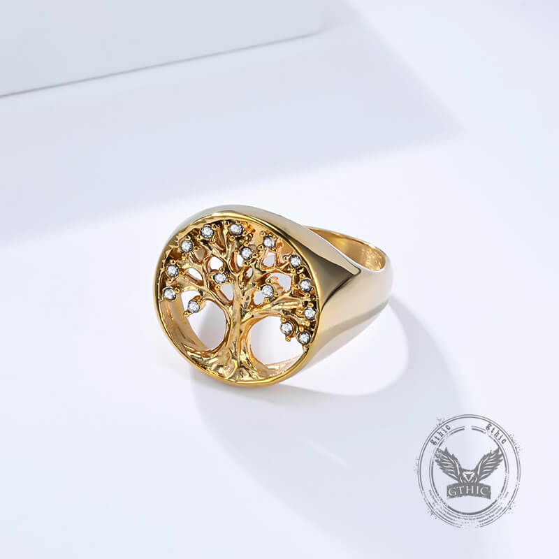 Fashion Gem Hollowed Tree Of Life Stainless Steel Viking Ring