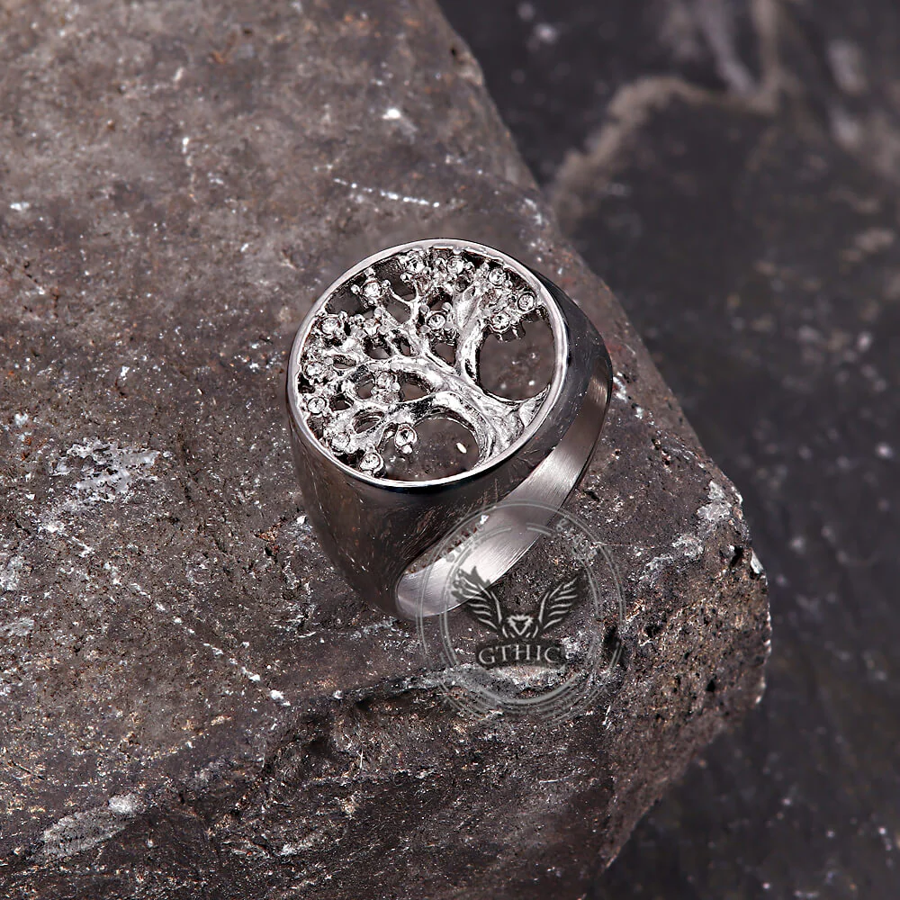 Fashion Gem Hollowed Tree Of Life Stainless Steel Viking Ring